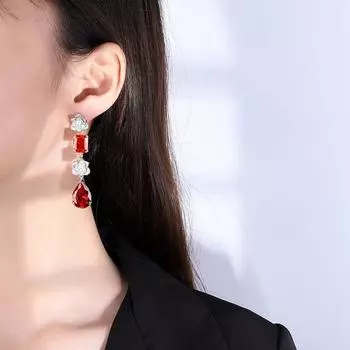 Ювелирные изделия Heavy Industry Banquet с микроинкрустацией из циркония, желтые цветочные кисточки, серьги-капли, серьги Court из красного циркония