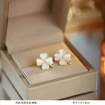 Ювелирные изделия Her Lab | Серебряные иглы 925 пробы, четырехлистный клевер, цветок опала, серьги, модные темпераментные шпильки, простая упаковка шкатулки для драгоценностей золотистый