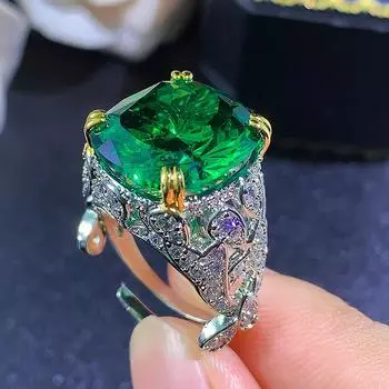 Ювелирные изделия High-End Sense Изумрудное кольцо с цирконием Живой ретро розовый бриллиант Элегантный темперамент