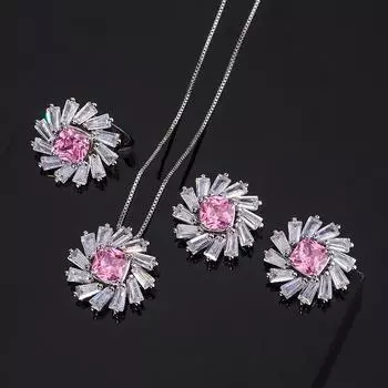 Ювелирные изделия Huamei, модное ожерелье с подвеской в виде цветка, изысканное кольцо с цветком и цирконием, женские нежные маленькие серьги