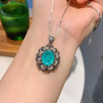 Ювелирные изделия имитация натурального Параиба ожерелье свадебный ужин ювелирные изделия из трех частей драгоценные камни серьги-гвоздики кольцо