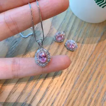 Ювелирные изделия имитация розового бриллианта ключичная цепочка легкая роскошь премиум вишневый цвет розовый драгоценный камень серьги-гвоздики ретро кристалл розовое ожерелье