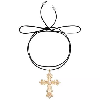 Ювелирные изделия, инкрустированные барочным жемчугом, преувеличенное колье-крест на шнурке из фланели, регулируемое колье на шнурке с затягиванием