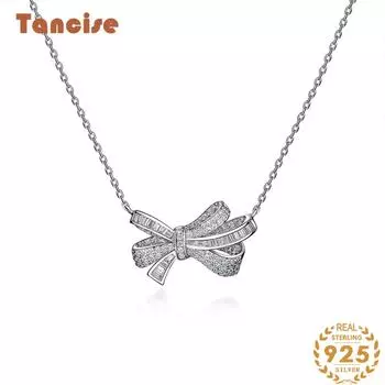 Ювелирные изделия из 925 пробы с бантом, серебряный кулон, индивидуальное ожерелье с темпераментом, легкая роскошная цепочка на ключицу 38 + 5 серебряный