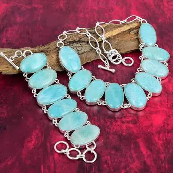 Ювелирные изделия из амазонита, браслет и ожерелье из чистого серебра 925 пробы, комплект ювелирных изделий из драгоценных камней. Изысканный набор ювелирных цепочек, ювелирные изделия из амазонита ручной работы для подарка. Adjustable With 8 -18 синий
