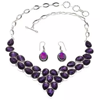 Ювелирные изделия из аметистового кварца, серьги, ожерелье, 16-18 дюймов