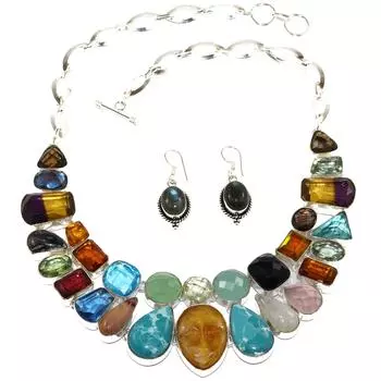 Ювелирные изделия из аметрина и кварца, серьги, ожерелье, 16-18 дюймов