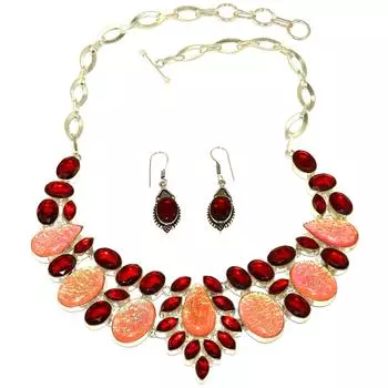 Ювелирные изделия из австралийского опала и граната, ожерелье, серьги, 16-18 дюймов