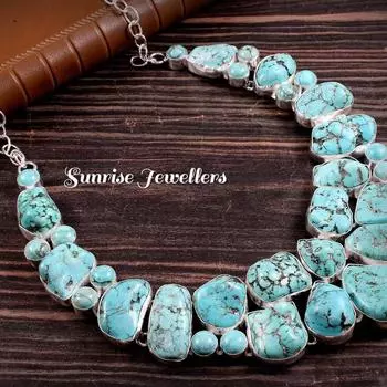 Ювелирные изделия из бирюзового драгоценного камня необычной формы, посеребренные 925 пробы, уникальные дизайнерские ювелирные изделия из ожерелья 18 Inch синий