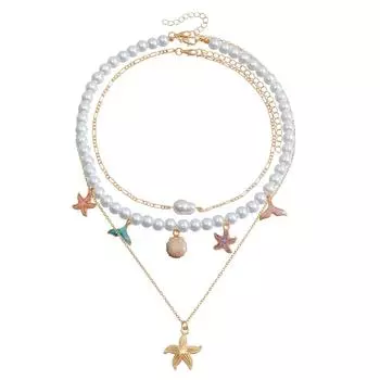 Ювелирные изделия из бисера и жемчуга в стиле барокко, океанский ветер, винтажная цепочка для ключицы, кулон в виде ракушки-звезды, женское ожерелье