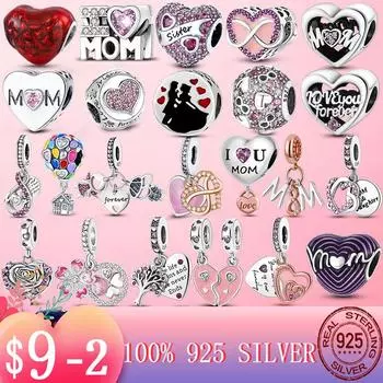 Ювелирные изделия из бисера, серебро 925 пробы, подвески в виде бесконечности, любви, мамы, сердца к сердцу, подходят для оригинального браслета MULA, ювелирные изделия из серебра 925 пробы