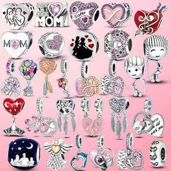 Ювелирные изделия из бисера серебряного цвета, бесконечная любовь, мама, висячие сердца от сердца к сердцу, подходят для оригинального женского браслета, ювелирные изделия серебряного цвета