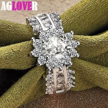 Ювелирные изделия из блестящего кольца из стерлингового серебра 925 пробы с цветком AAA и цирконом 7#