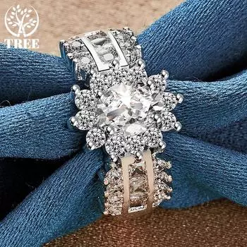 Ювелирные изделия из блестящего кольца из стерлингового серебра 925 пробы с цветком AAA и цирконом 7#