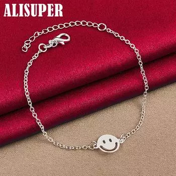 Ювелирные изделия из браслета-цепочки из стерлингового серебра 925 пробы с улыбающимся лицом 20cm