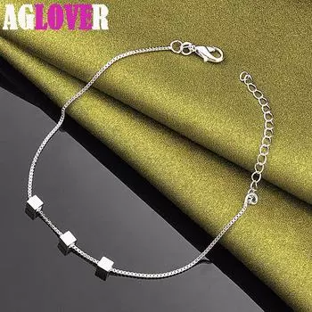 Ювелирные изделия из браслета-цепочки из стерлингового серебра 925 пробы диаметром 4 мм с тремя квадратами 20cm