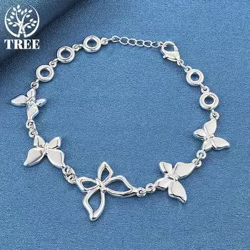 Ювелирные изделия из браслета-цепочки из стерлингового серебра 925 пробы с пятью бабочками 20cm