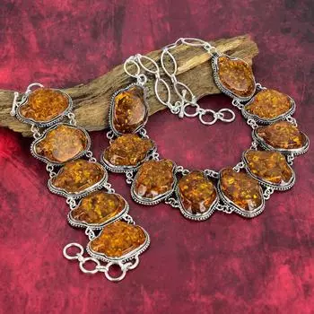 Ювелирные изделия из браслета и ожерелья из чистого серебра 925 пробы из балтийского янтаря, комплект ювелирных изделий ручной работы, красивые украшения из драгоценных камней из натурального янтаря для женщин Adjustable With 8 -18 жёлтый
