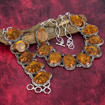 Ювелирные изделия из браслета и ожерелья из чистого серебра 925 пробы из балтийского янтаря, комплект ювелирных изделий ручной работы, красивые украшения из драгоценных камней из натурального янтаря для женщин Adjustable With 8 -18 жёлтый