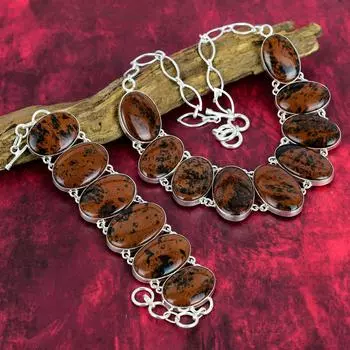 Ювелирные изделия из браслета из красного дерева, браслет из стерлингового серебра 925 пробы, комплект ювелирных изделий из браслета и ожерелья, ожерелье ручной работы, ювелирные изделия из драгоценных камней для женщин Adjustable With 8 -18 коричневый