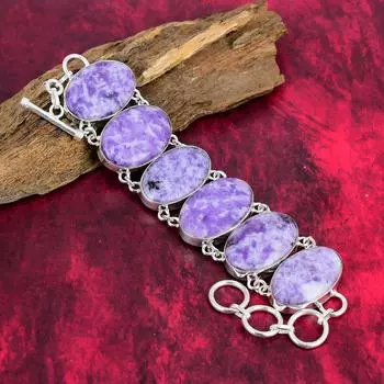Ювелирные изделия из браслета из лепидолита, Ювелирные изделия из стерлингового серебра 925 пробы, Ювелирные изделия ручной работы Красивый браслет из драгоценных камней для любви 8 Inches With Adjustable фиолетовый