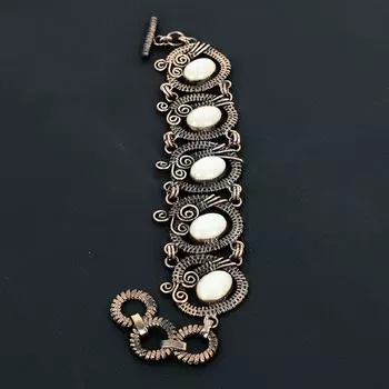 Ювелирные изделия из браслета из перламутра и драгоценного камня ручной работы из чистой медной проволоки на День памяти 7-8 Inches белый