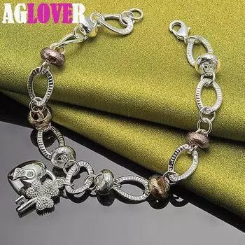 Ювелирные изделия из браслета из стерлингового серебра 925 пробы с замком в форме сердца и цветком клевера AAA с цирконом 20cm