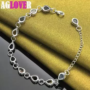 Ювелирные изделия из браслета из стерлингового серебра 925 пробы с цирконом AAA и разноцветными каплями циркона 20cm