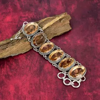 Ювелирные изделия из браслета из стерлингового серебра 925 пробы с морганитом, красивый браслет ручной работы овальной формы, ювелирные изделия из драгоценных камней для свадебного подарка 8 Inches With Adjustable оранжевый