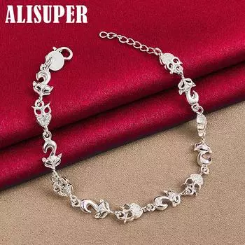 Ювелирные изделия из браслета из стерлингового серебра 925 пробы с лисой и совой AAA из циркона 20cm