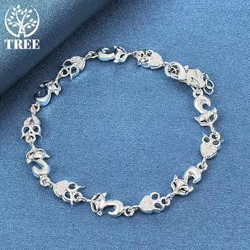 Ювелирные изделия из браслета из стерлингового серебра 925 пробы с лисой и совой AAA из циркона 20cm