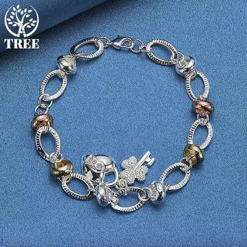 Ювелирные изделия из браслета из стерлингового серебра 925 пробы с замком в форме сердца и цветком клевера AAA с цирконом 20cm