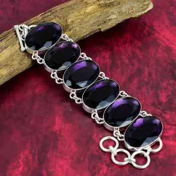 Ювелирные изделия из браслета с аметистом, драгоценный камень из аметиста, ювелирные изделия из стерлингового серебра 925 пробы, браслет овальной формы ручной работы для нее 8 Inches With Adjustable фиолетовый
