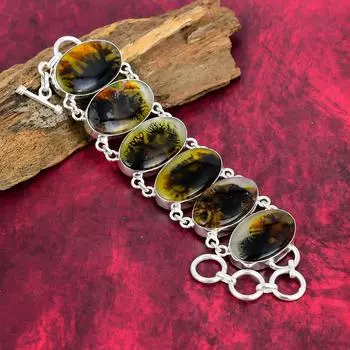 Ювелирные изделия из браслета с дендритом и опалом, ювелирные изделия из стерлингового серебра 925 пробы ручной работы, красивый браслет из драгоценных камней, натуральные украшения для подарка 8 Inches With Adjustable жёлтый