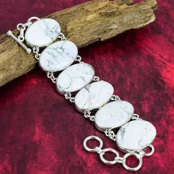 Ювелирные изделия из браслета с драгоценными камнями из говлита, дизайнерские украшения из стерлингового серебра 925 пробы ручной работы, ювелирные изделия из натурального браслета-цепочки для подарка на День Благодарения 8 Inches With Adjustable белый