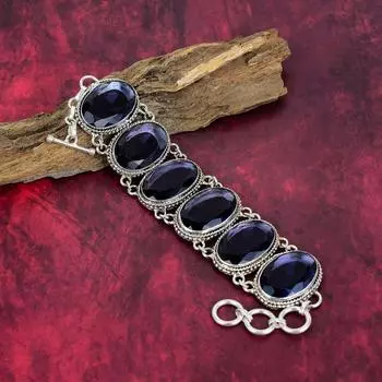 Ювелирные изделия из браслета с иолитом, регулируемый браслет-цепочка из стерлингового серебра 925 пробы, подарок для женщин, браслет ручной работы 8 Inches With Adjustable синий