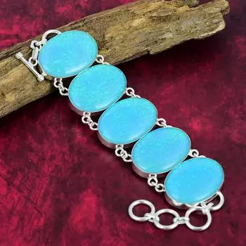 Ювелирные изделия из браслета с синим австралийским опалом, Ювелирные изделия из чистого серебра 925 пробы ручной работы, Ювелирные изделия с красивым опалом, Изысканный браслет из драгоценных камней для любви 8 Inches With Adjustable синий