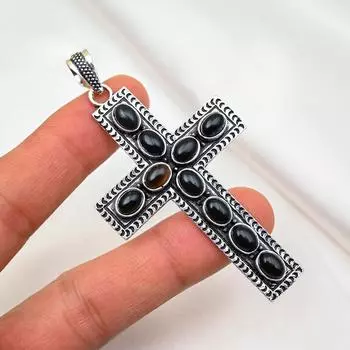 Ювелирные изделия из черного оникса, кулон из стерлингового серебра 925 пробы, ювелирные изделия ручной работы с драгоценными камнями, подарки для жены, абсолютно новый кулон 3.14 Inches чёрный