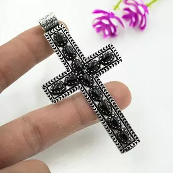 Ювелирные изделия из черного оникса, кулон из стерлингового серебра 925 пробы, ювелирные изделия ручной работы с драгоценными камнями, подарки для жены, абсолютно новый кулон 3.07 Inches чёрный