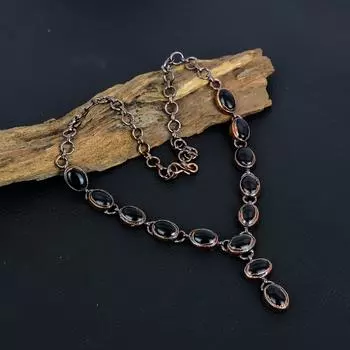 Ювелирные изделия из черного оникса, медь, гальванопластика, антикварное натуральное ожерелье, подарок для сестры 18 Inches With Adjustable чёрный