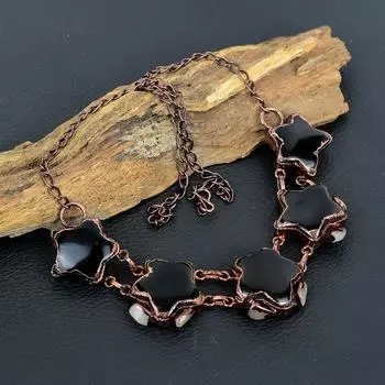 Ювелирные изделия из черного оникса, медные гальванопластиковые украшения, великолепные ювелирные изделия ручной работы в форме звезды, женское ожерелье с драгоценными камнями для нее 18 Inches With Adjustable чёрный