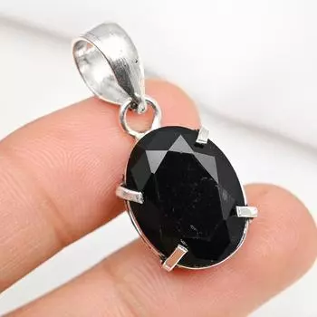 Ювелирные изделия из черной шпинели, кулон из стерлингового серебра 925 пробы, ювелирные изделия ручной работы с драгоценными камнями, подарки для жены, абсолютно новый кулон 1.37 Inches чёрный