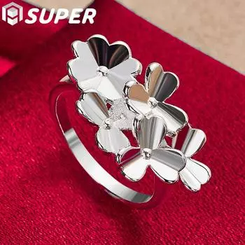 Ювелирные изделия из чистого серебра 925 пробы с цветочным кольцом 7#