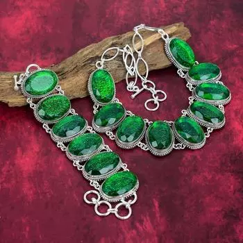 Ювелирные изделия из чистого серебра 925 пробы с зеленым триплетом опалом, красивое ожерелье и браслет ручной работы с драгоценными камнями для любви Adjustable With 8 -18 зелёный