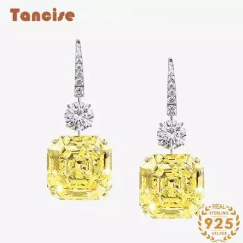 Ювелирные изделия из чистого серебра 925 пробы, крючки для ушей, женские роскошные серьги с инкрустацией 14*14, квадратная пагода 7а, циркон, желтые бриллиантовые серьги жёлтый