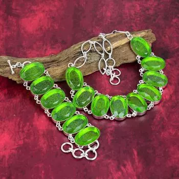 Ювелирные изделия из чистого серебра 925 пробы с зеленым триплетом опалом, красивое ожерелье и браслет ручной работы с драгоценными камнями для любви Adjustable With 8 -18 зелёный