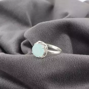 Ювелирные изделия из драгоценного камня Аква Халцедон, Кольцо из стерлингового серебра 925 пробы, Ювелирные изделия ручной работы, Серебряное кольцо с Халцедоном для свадебного подарка 4 синий