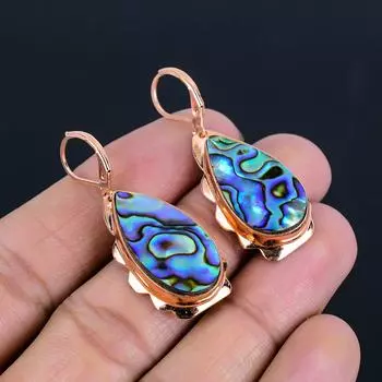 Ювелирные изделия из драгоценного камня из ракушки морского ушка ручной работы, удивительные серьги для подарка 1.81 Inches синий