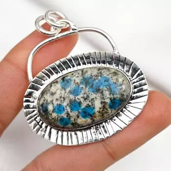 Ювелирные изделия из драгоценного камня K2 Azurite, кулон из цельного серебра 925 пробы, кулон ручной работы с камнем по дате рождения, подарок для любви 2.13 Inches синий
