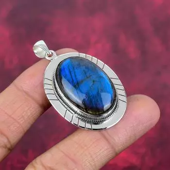 Ювелирные изделия из драгоценного камня лабрадорит, кулон из цельного серебра 925 пробы, великолепный серебряный кулон ручной работы, ювелирное украшение в подарок для женщин 1.96 Inches синий
